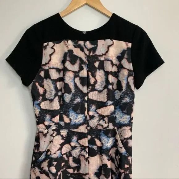 Club Monaco dress casual abstract print black multi color shirt sleeves size 6 - Picture 6 of 11